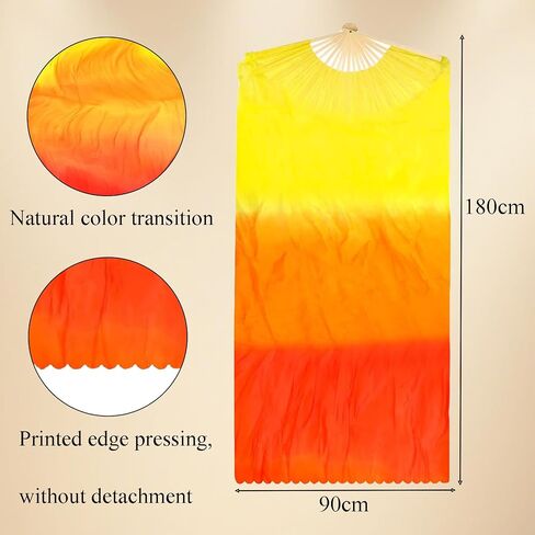 Professional Belly Dance Fans Veils Pair (Left+Right),180x90cm Faux Silk Fan Veils for Oriental Dance Performances Stage Shows in Saudi Arabia