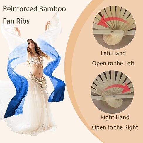 Professional Belly Dance Fans Veils Pair (Left+Right),180x90cm Faux Silk Fan Veils for Oriental Dance Performances Stage Shows in Saudi Arabia