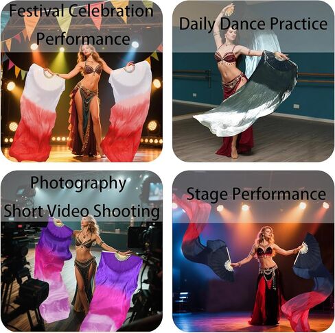 Professional Belly Dance Fans Veils Pair (Left+Right),180x90cm Faux Silk Fan Veils for Oriental Dance Performances Stage Shows in Saudi Arabia