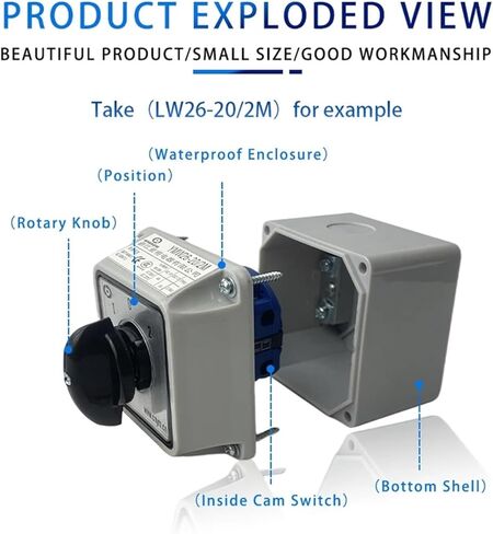 LW26-25/2M Changeover Cam 3 Position Rotary Switch 25A 2 Poles with Waterproof Enclosure Box Electric Motor Reversing(Only Switch 102) in Saudi Arabia