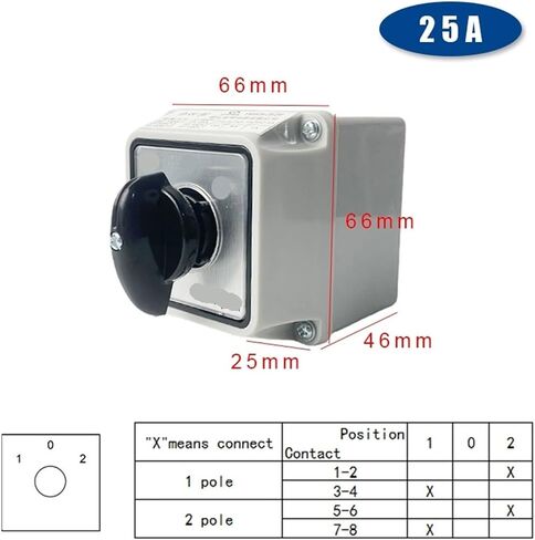 LW26-25/2M Changeover Cam 3 Position Rotary Switch 25A 2 Poles with Waterproof Enclosure Box Electric Motor Reversing(Only Switch 102) in Saudi Arabia