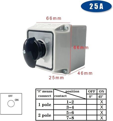 LW26-25/2M Changeover Cam 3 Position Rotary Switch 25A 2 Poles with Waterproof Enclosure Box Electric Motor Reversing(Only Switch 102) in Saudi Arabia