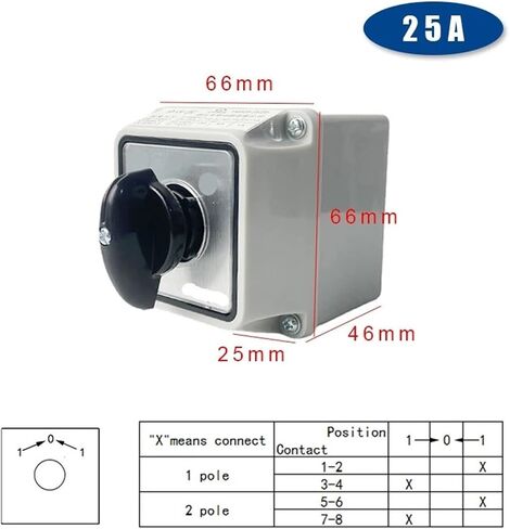 LW26-25/2M Changeover Cam 3 Position Rotary Switch 25A 2 Poles with Waterproof Enclosure Box Electric Motor Reversing(Only Switch 102) in Saudi Arabia