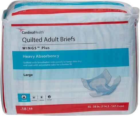 Covidien 75343101 Incontinent Brief Wings Choice Plus Tab Closure Large Disposable Heavy Absorbency 66034 Box of 18 in Saudi Arabia