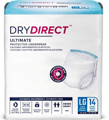 Dry Direct Ultimate Protective Underwear, Soft Cloth-Like Adult Diapers, Max Absorbency Disposable Incontinence Protection - Large (Pack of 14) in Saudi Arabia