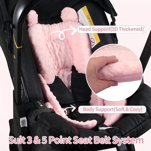 3in1 Reversible Carseat Head Body Support Newborn,3D Minnky Infant Car Seat Insert,Extra Soft Breathable Baby Car Seat Pillow Cushion Boys Girls,fit Stroller,Bouncer,Swing(Pink) in Saudi Arabia