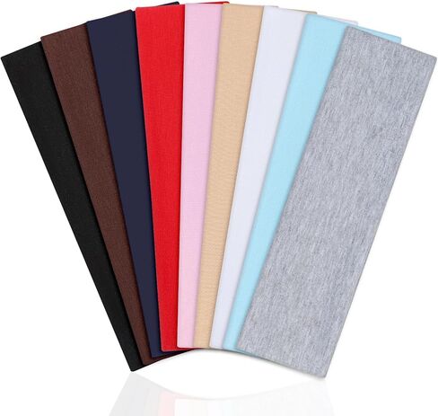 Headbands for Women Non Slip - 9 Pcs Fabric Elastic Hair Bands for Women's Hair, Soft Cotton Cloth Stretchy Sport Headbands, Sweat Absorption Athletic Hairbands for Workout Yoga Running - G in Kuwait