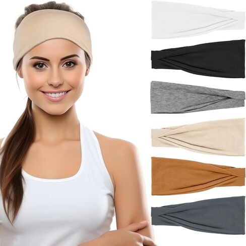 6pcs عصابات الرأس الرياضية للنساء ، عصابة رأس غير قابلة للانزلاق ، فرقة الرأس الممتلة العرق الموسعة ، مناسبة للياقة البدنية واليوغا والرياضة والتمرين in Kuwait