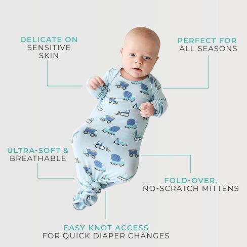 Posh Peanut Newborn Knotted Baby Gowns 0-3 Months - Easy-Tie Hospital Outfit Viscose from Bamboo Sleepers for Baby Boy & Girl, Vintage Pink Rose in Saudi Arabia