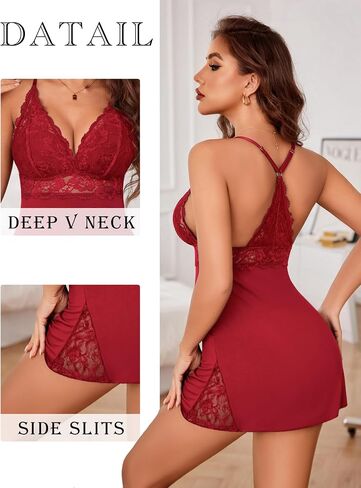 Avidlove Lingerie Lingerie Sexy Lace Bleangown V الرقبة نوم ملابس ناعمة Babydoll Chemise in Kuwait
