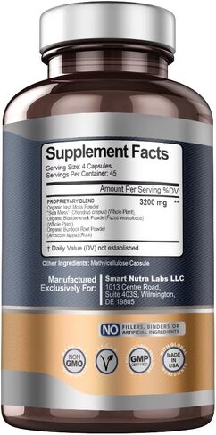 Smart Nutra Labs Organic Sea Moss 3200MG Per Serving- 180 Vegan Capsules- Irish Sea Moss, Bladderwrack and Burdock Root- Premium Quality Supplement for Immune Support and Overall Health in Saudi Arabia