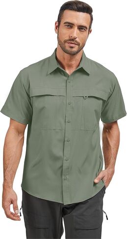 Men's Fishing Shirts Short Sleeve UPF 50+ Sun Protection Shirts, Mens Cargo Quick Dry Shirt for Hiking Safari Camping in Kuwait
