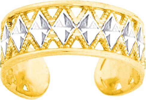 14K White And Yellow Gold Diamond Cut And Millgrain Design Adjustable Toe Ring 6mm in Saudi Arabia