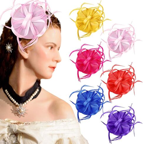 6 Pcs Derby Party Supplies Hat Headband for Women Fascinator Hats for Women Tea Party Hat Wedding Church Bridal Cocktail Feathers Hair Clip in Kuwait