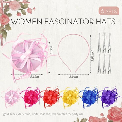 6 Pcs Derby Party Supplies Hat Headband for Women Fascinator Hats for Women Tea Party Hat Wedding Church Bridal Cocktail Feathers Hair Clip in Kuwait