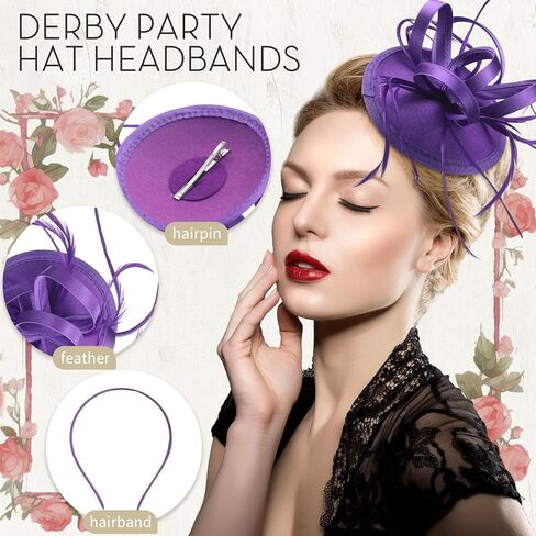 6 Pcs Derby Party Supplies Hat Headband for Women Fascinator Hats for Women Tea Party Hat Wedding Church Bridal Cocktail Feathers Hair Clip in Kuwait