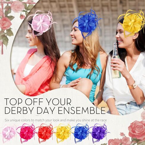 6 Pcs Derby Party Supplies Hat Headband for Women Fascinator Hats for Women Tea Party Hat Wedding Church Bridal Cocktail Feathers Hair Clip in Kuwait