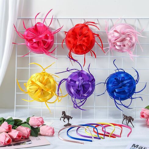 6 Pcs Derby Party Supplies Hat Headband for Women Fascinator Hats for Women Tea Party Hat Wedding Church Bridal Cocktail Feathers Hair Clip in Kuwait