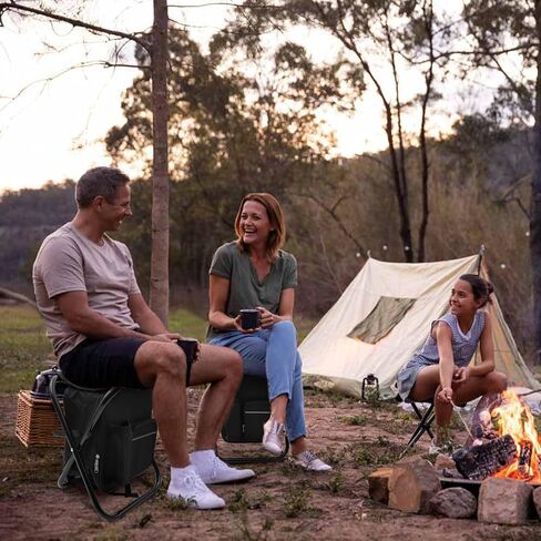 كرسي تخييم قابل للطي مع حقيبة تبريد، كرسي صيد خفيف الوزن، مقعد صغير قابل للطي مع مسند ظهر ومقبض للتخييم، وصيد الأسماك، والصيد، والمشي لمسافات طويلة، والرسم في الهواء الطلق - مموه in Kuwait