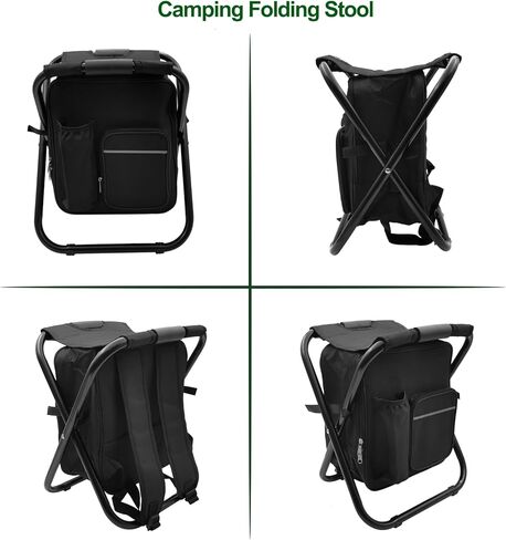 كرسي تخييم قابل للطي مع حقيبة تبريد، كرسي صيد خفيف الوزن، مقعد صغير قابل للطي مع مسند ظهر ومقبض للتخييم، وصيد الأسماك، والصيد، والمشي لمسافات طويلة، والرسم في الهواء الطلق - مموه in Kuwait