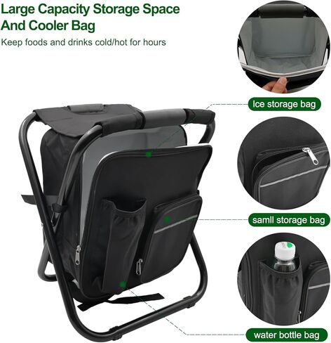 كرسي تخييم قابل للطي مع حقيبة تبريد، كرسي صيد خفيف الوزن، مقعد صغير قابل للطي مع مسند ظهر ومقبض للتخييم، وصيد الأسماك، والصيد، والمشي لمسافات طويلة، والرسم في الهواء الطلق - مموه in Kuwait