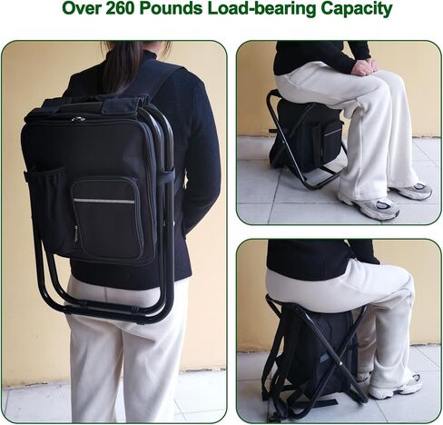 كرسي تخييم قابل للطي مع حقيبة تبريد، كرسي صيد خفيف الوزن، مقعد صغير قابل للطي مع مسند ظهر ومقبض للتخييم، وصيد الأسماك، والصيد، والمشي لمسافات طويلة، والرسم في الهواء الطلق - مموه in Kuwait