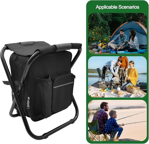 كرسي تخييم قابل للطي مع حقيبة تبريد، كرسي صيد خفيف الوزن، مقعد صغير قابل للطي مع مسند ظهر ومقبض للتخييم، وصيد الأسماك، والصيد، والمشي لمسافات طويلة، والرسم في الهواء الطلق - مموه in Kuwait