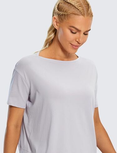 CRZ YOGA Women's Pima Cotton Short Sleeve Shirts Loose Fit Gym Workout T-Shirt Athletic Casual Tops Heathered Medium Grey Small in Saudi Arabia