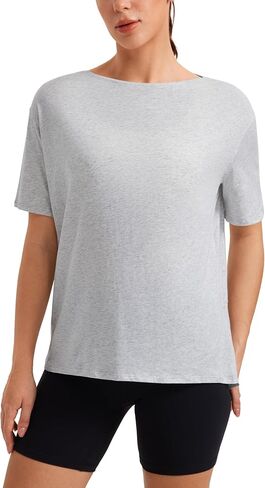 CRZ YOGA Women's Pima Cotton Short Sleeve Shirts Loose Fit Gym Workout T-Shirt Athletic Casual Tops Heathered Medium Grey Small in Saudi Arabia