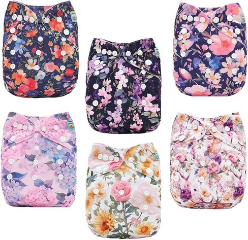 ALVABABY Baby Cloth Diapers 6 Pack + 12 Inserts One Size Adjustable Washable Reusable for Baby Girls and Boys 6DM32-DA in Kuwait