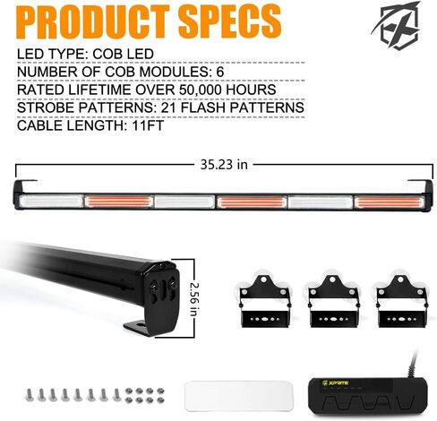 Xprite 35" COB LED Emergency Traffic Advisor Strobe Chase Light Bar, Safety Warning Rear Window | Deck | Dash Flashing Directional Lightbar for Construction Vehicles Tow Trucks,White Amber in Saudi Arabia