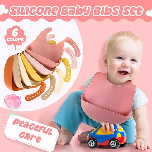 Mepase 12 Pcs Silicone Bibs Waterproof Silicone Baby Bibs Soft Adjustable Baby Feeding Bib Unisex Baby Eating Supplies(Fresh Color) in Saudi Arabia