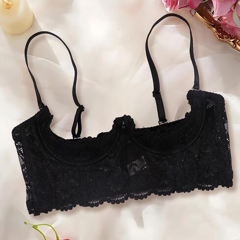 Women's Sexy 1/4 Cup Shelf Bra See Through Lace Push Up Underwire Lingerie in Saudi Arabia