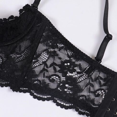 Women's Sexy 1/4 Cup Shelf Bra See Through Lace Push Up Underwire Lingerie in Saudi Arabia