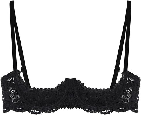 Women's Sexy 1/4 Cup Shelf Bra See Through Lace Push Up Underwire Lingerie in Saudi Arabia