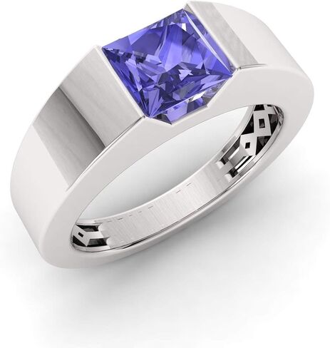 Diamondere Natural و Princess Cut Gemstone Solitaire Ring في 14K أبيض الذهب | خاتم الخطوبة 0.60 قيراط للرجال ، الحجم الأمريكي من 4 إلى 12 in Kuwait