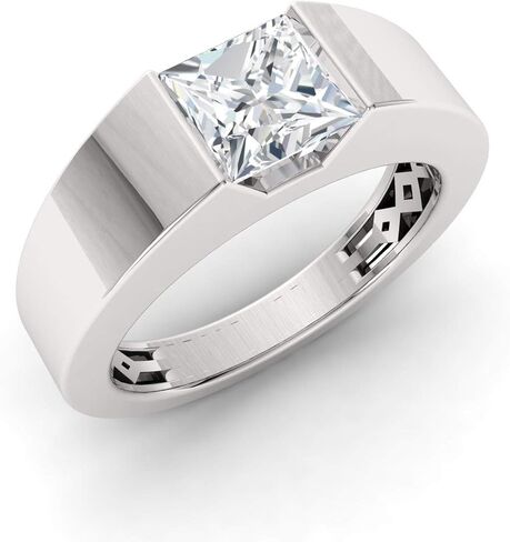Diamondere Natural و Princess Cut Gemstone Solitaire Ring في 14K أبيض الذهب | خاتم الخطوبة 0.60 قيراط للرجال ، الحجم الأمريكي من 4 إلى 12 in Kuwait