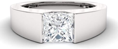 Diamondere Natural و Princess Cut Gemstone Solitaire Ring في 14K أبيض الذهب | خاتم الخطوبة 0.60 قيراط للرجال ، الحجم الأمريكي من 4 إلى 12 in Kuwait