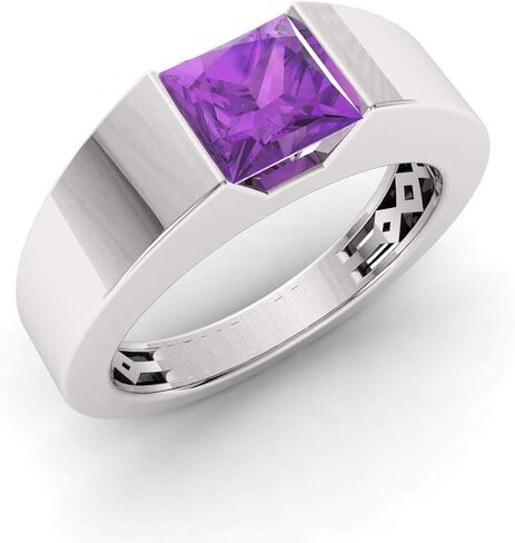 Diamondere Natural و Princess Cut Gemstone Solitaire Ring في 14K أبيض الذهب | خاتم الخطوبة 0.60 قيراط للرجال ، الحجم الأمريكي من 4 إلى 12 in Kuwait