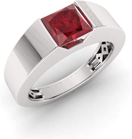 Diamondere Natural و Princess Cut Gemstone Solitaire Ring في 14K أبيض الذهب | خاتم الخطوبة 0.60 قيراط للرجال ، الحجم الأمريكي من 4 إلى 12 in Kuwait