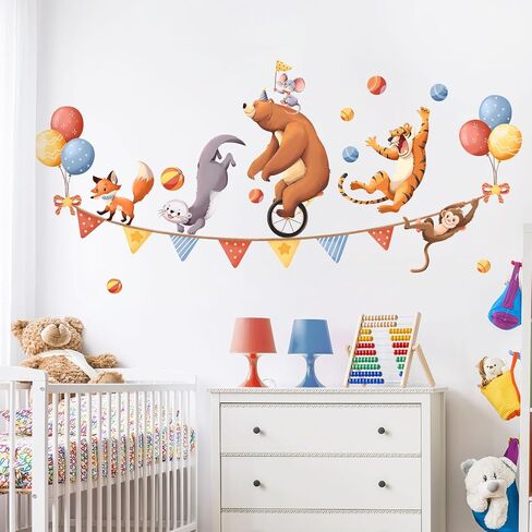 Tanlaby Jungle Animals Wall Stickers Animal Circus Party Celebration Wall Decals Cartoon Bear Fox Koala Tiger Safari Art Decor for Baby Nursery Kids Toddler Bedroom Playroom in Saudi Arabia