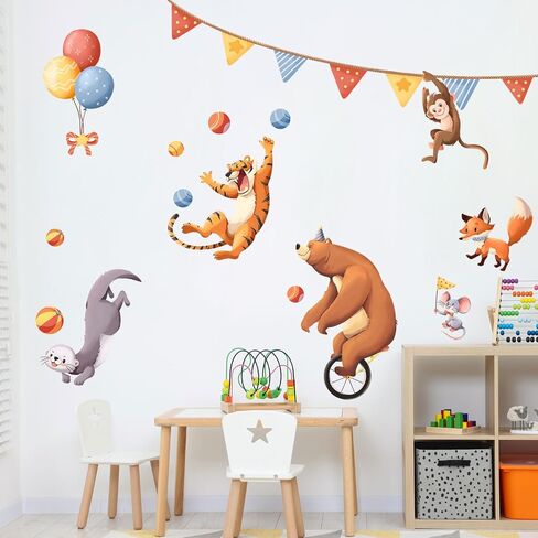 Tanlaby Jungle Animals Wall Stickers Animal Circus Party Celebration Wall Decals Cartoon Bear Fox Koala Tiger Safari Art Decor for Baby Nursery Kids Toddler Bedroom Playroom in Saudi Arabia