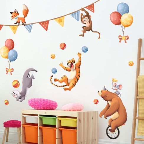 Tanlaby Jungle Animals Wall Stickers Animal Circus Party Celebration Wall Decals Cartoon Bear Fox Koala Tiger Safari Art Decor for Baby Nursery Kids Toddler Bedroom Playroom in Saudi Arabia