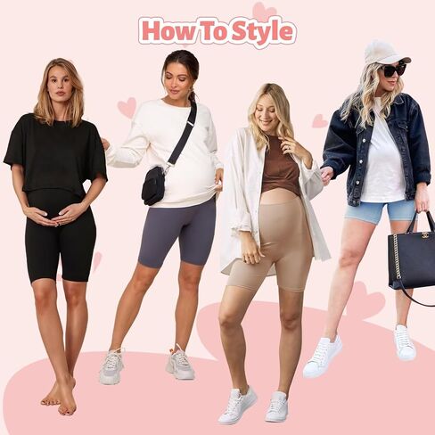 UBCUTE 2 Pack Women's Maternity Biker Shorts with Pockets-High Waist Black Workout Yoga Comfy Pregnancy Pants Over Belly in Saudi Arabia