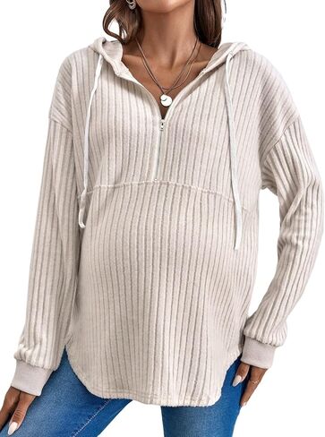 Women's Maternity Sweatshirts Long Sleeve Rib Knit Half Zip Up Hoodies Pullover Tops Fall Clothes in Kuwait
