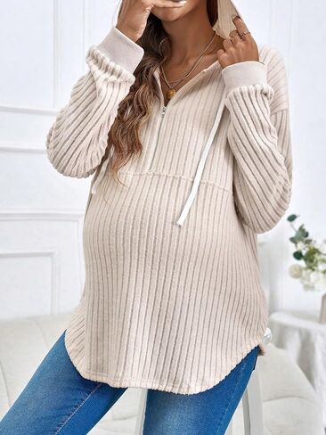 Women's Maternity Sweatshirts Long Sleeve Rib Knit Half Zip Up Hoodies Pullover Tops Fall Clothes in Kuwait
