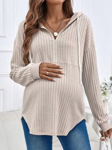 Women's Maternity Sweatshirts Long Sleeve Rib Knit Half Zip Up Hoodies Pullover Tops Fall Clothes in Kuwait