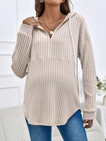 Women's Maternity Sweatshirts Long Sleeve Rib Knit Half Zip Up Hoodies Pullover Tops Fall Clothes in Kuwait