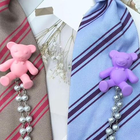 Kids Children Necktie with Adjustable Strap School Uniform Pre Tied Neck Tie with 3D Bear Dolls and Pearls Chain in Saudi Arabia