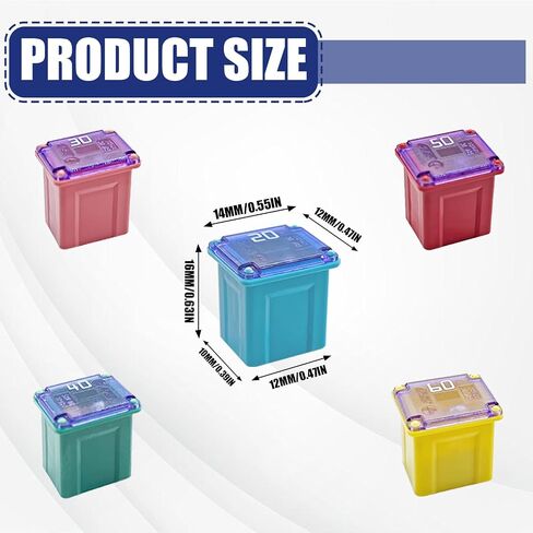 10pcs JCASE FUSE KIT ، مجموعة الصمامات الصغيرة على شكل صندوق ، متوافق مع تويوتا تشيفي فورد نيسان (20A/30A/40A/50A/60A ، LOW) in Saudi Arabia